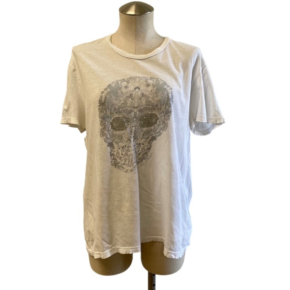 Alexander McQueen T Shirt Womens Large White Skull Graphic Distressed Italy